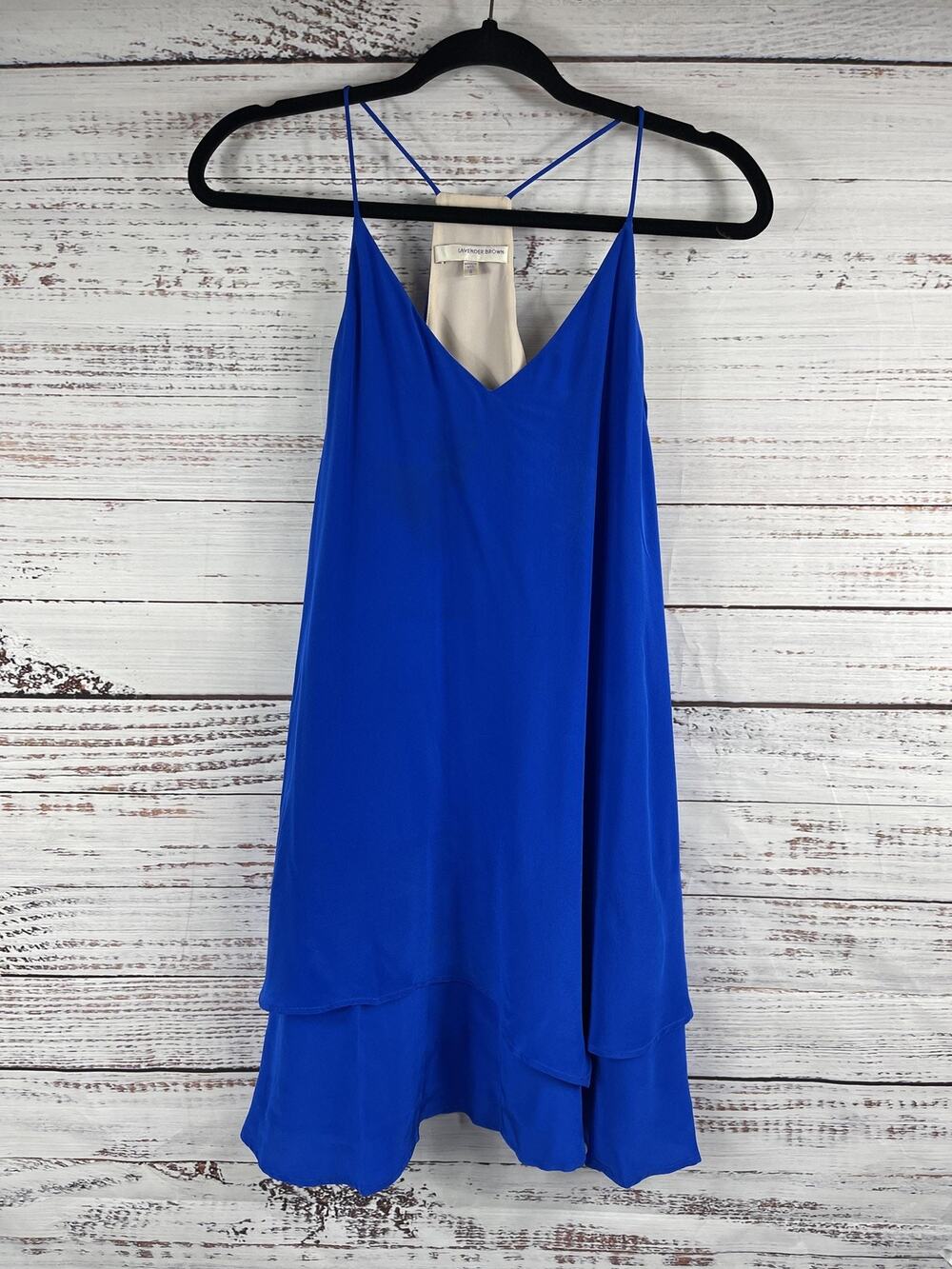 Lavender Brown Dress Women's Small Blue Silk Layered Slip Spaghetti Strap USA